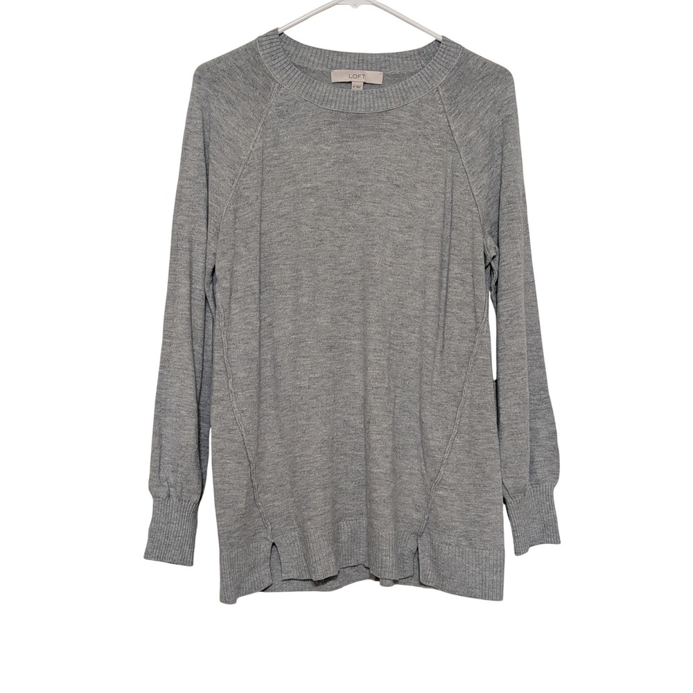 LOFT Gray Raglan Sleeve Sweater Women's Medium Crew Neck Casual Knit Top